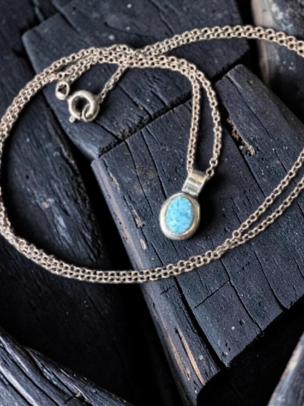 Vintage Sterling Silver Blue Stone Pendant Necklace Mexico 925